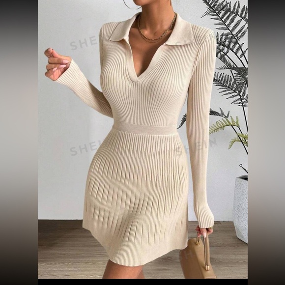 SHEIN Apricot Ribbed Knit Mini Sweater Dress size Medium - Picture 6 of 11